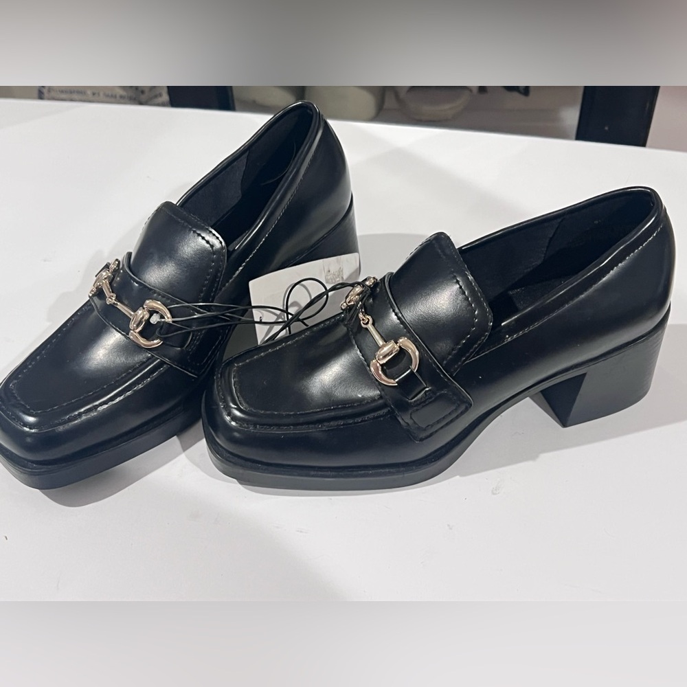 H&M Black Loafers with Gold Buckle